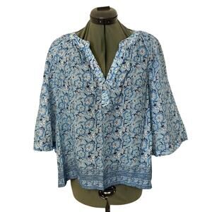 Vineyard Vines Floral Beachy Popover Blue and White Top Size Small